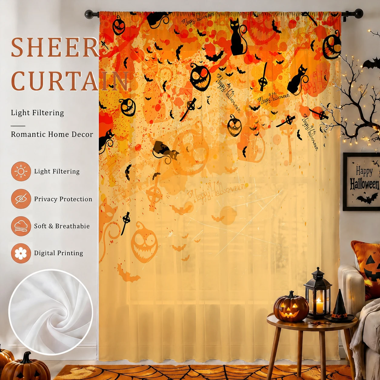 1Pc Tirai Tipis Halloween Sera - Curtain Rods ulasan dan harga